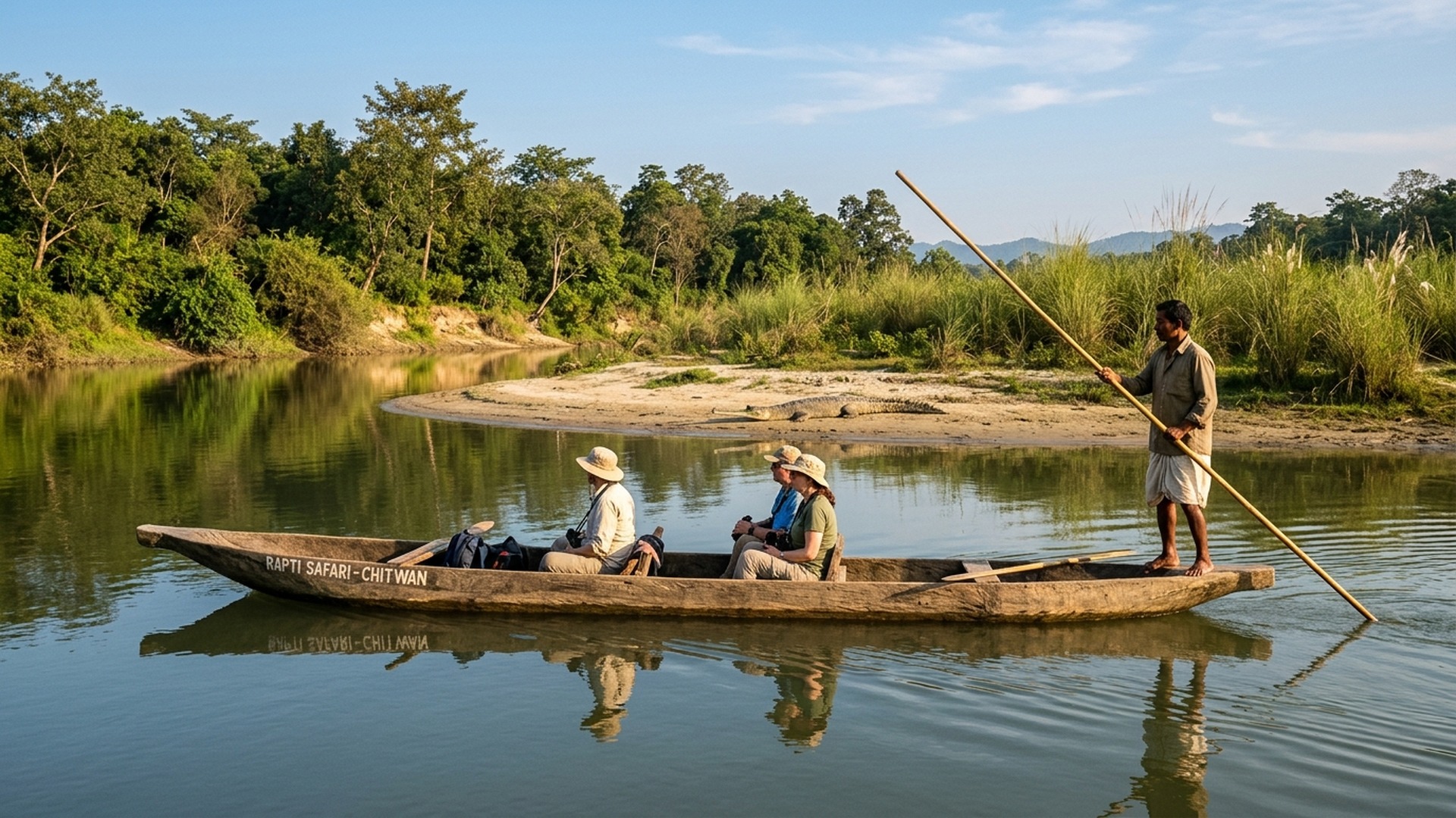 Peaceful Dugout Canoe Safari and Gharial Crocodile on Rapti River